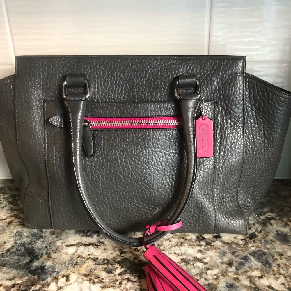 Coach purse gray with pink leather